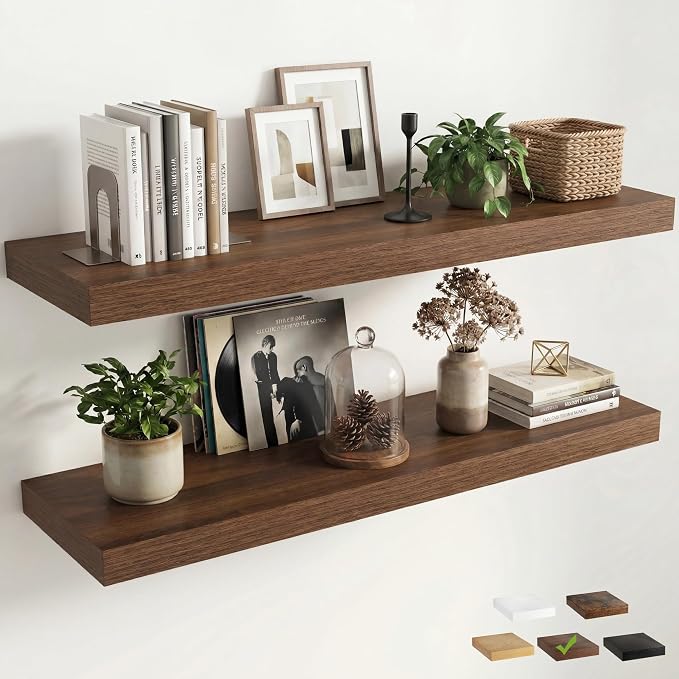 12 inch Deep Floating Shelves for Wall, 48 inch Wide Engineered Wood Wall by Venusmiles