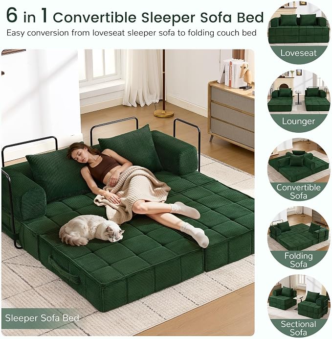 Korser Folding Convertible Sofa Bed, Corduroy Upholstered Boneless Couch - Image 3