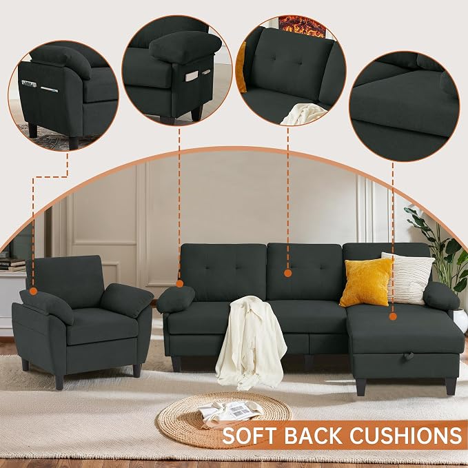 2 Piece Sectional Sofa Set, 3 Seat L Shaped Couches - Image 4