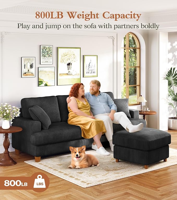 87" L shape Corduroy Couch, Sofa No Tool Assembly, Comfy Couches - Image 3