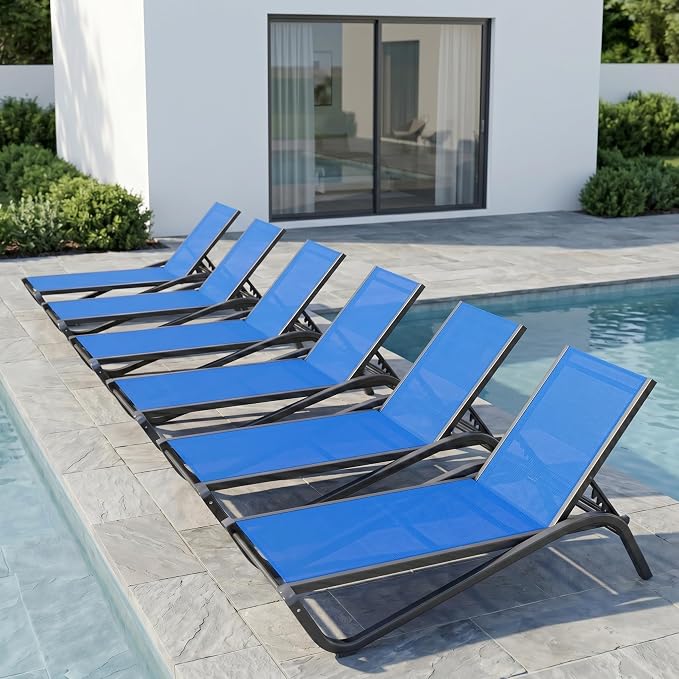 Patio Chaise Lounge Chairs Set of 6, All-Weather Aluminum Pool Loungers by PatioKingdom