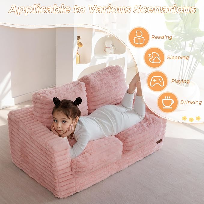 MAXYOYO Extra Wide Kids Bean Bag Chair, Comfy Faux Fur Bean Bag Sofa - Image 8