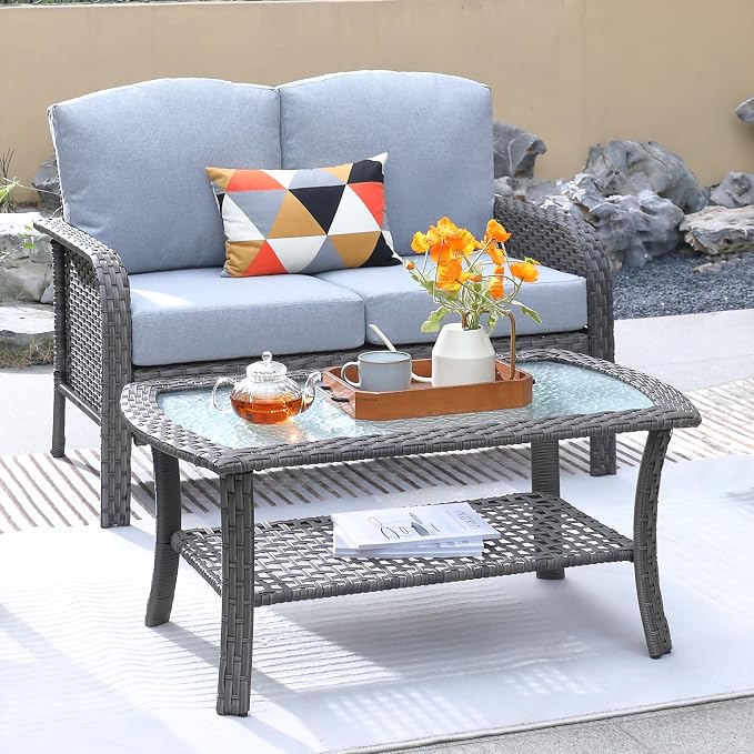 ovios 2-Piece Patio Furniture Set, Outdoor Wicker Sofa by OVIOS