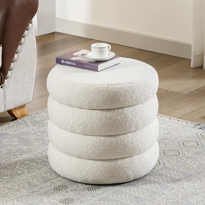 Flouki 19.5" Storage Ottoman Round, Vanity Stool - Image 6