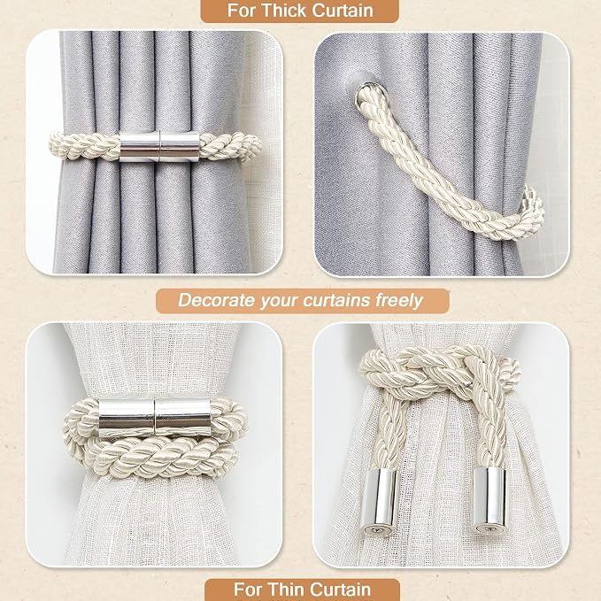 NICEEC 4 Pack Strong Magnetic Curtain Tiebacks Modern Simple Style Drape Tie - Image 6