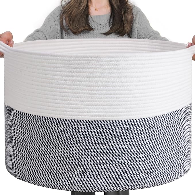 INDRESSME XXXLarge Cotton Rope Basket 21.7" x 21.7" x 13.8" Woven Baby Laundry by INDRESSME