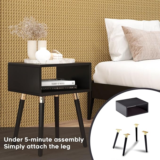 Bme Dinkee Solid Wood Nightstand, Fully Assembled, Without Drawer - Image 3
