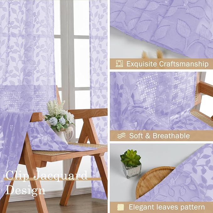 Chyhomenyc Extra Long Light Purple Sheer Curtains 120 Inch Length 2 Panels Set - Image 7
