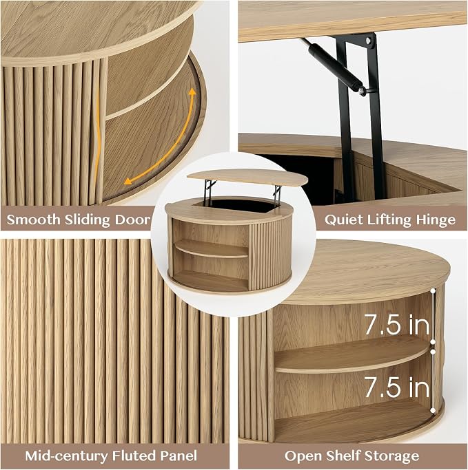 JOINICE 31.5" Round Lift Top Coffee Table - Image 3