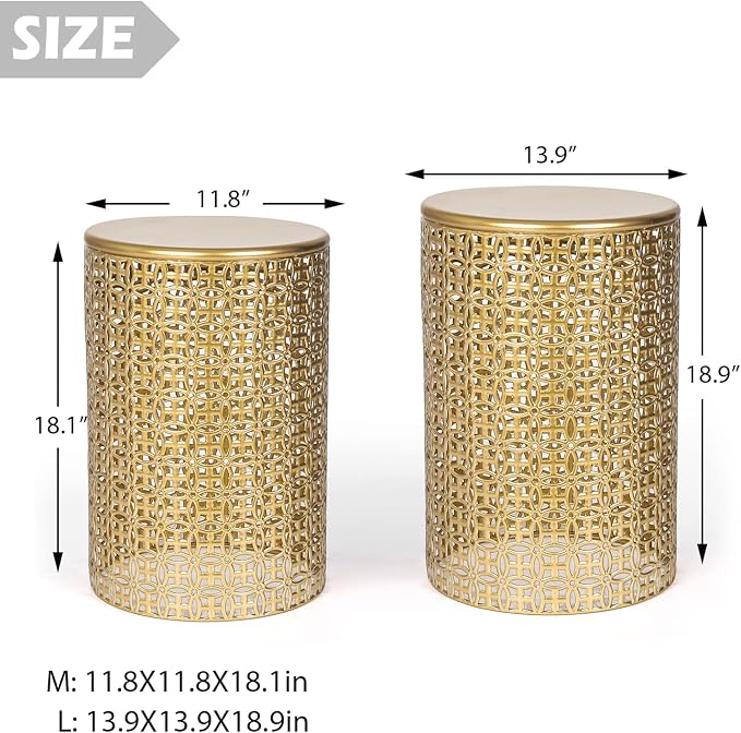 Homebeez Modern Nesting Tables Set of 2, Round Metal End Table, Accent Side - Image 2