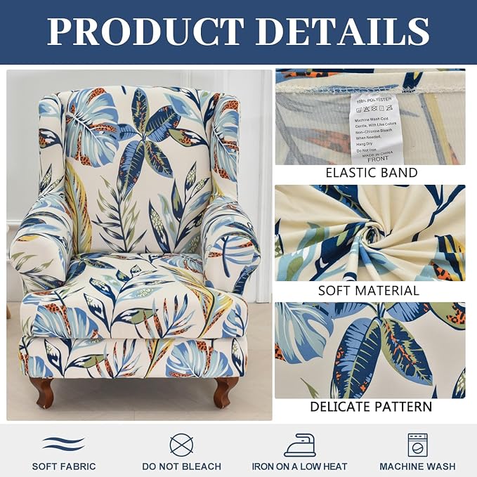 HAOYONG Wing Chair Slipcovers Stretch Wingback Chair Covers Printed 2 Pieces - Image 2