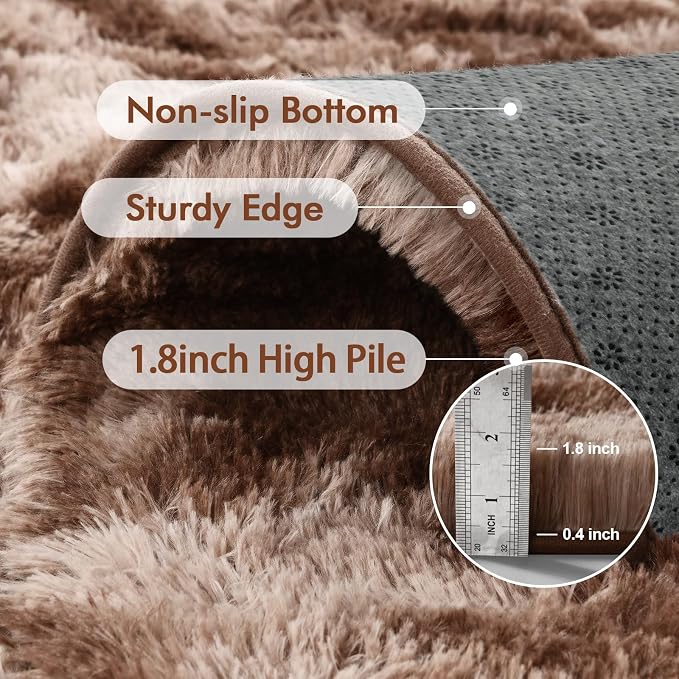 5x7 Ft Shag Brown Area Rug for Bedroom Living Room, Tie-Dyed Ultra Soft Fluffy - Image 5