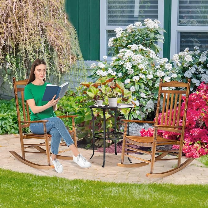 VINGLI Wooden Rocking Chair Outdoor Set of 2, Patio Rockers - Image 7