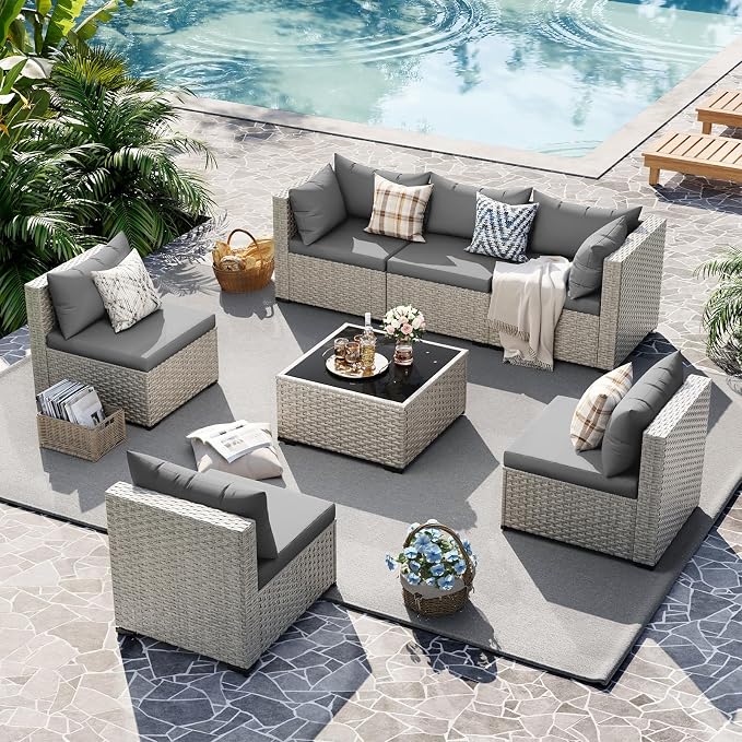 UDPATIO Outdoor Patio Furniture Set, 7-Piece PE Wicker Sectional Sofa - Image 6