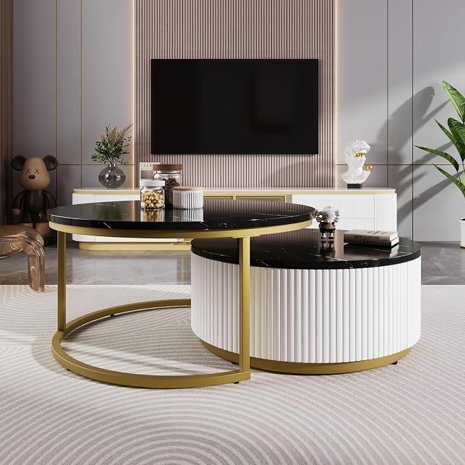 27.6" Modern Round Nesting Coffee Table Fluted by Flieks
