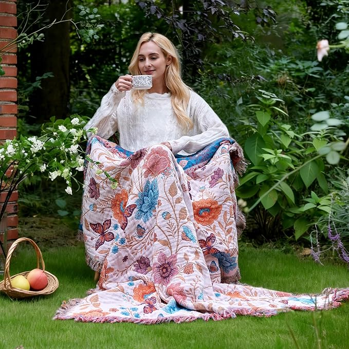 LUTBM Boho Throw Blanket for Bed Cotton Summer Blankets Twin Size for Bedroom - Image 2