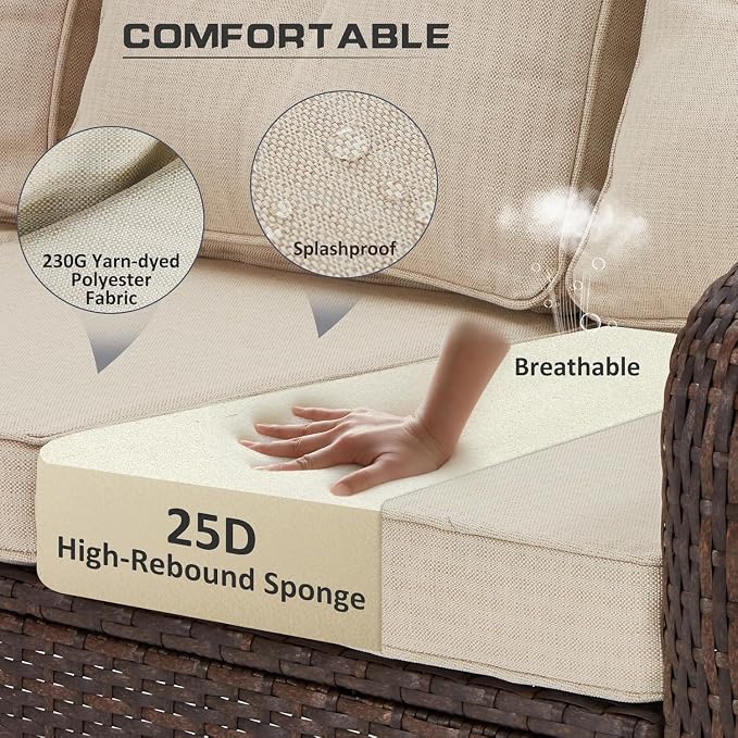 6 Pieces Wicker Patio Furniture Set Conversations Sets, 2 Outdoor 360° Swivel - Image 5