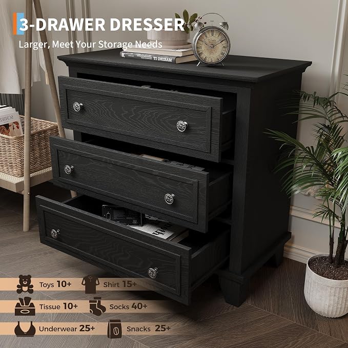 IDEALHOUSE 3 Drawer Dresser, Wooden Storage Chest of Drawers - Image 3