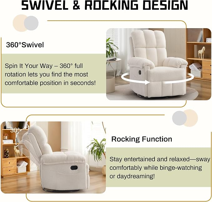 Korser Recliner Chair, Swivel Rocker Recliner Chair - Image 3