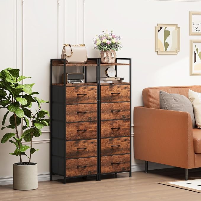Somdot Tall Nightstand for Bedroom, Tall 5 Drawers Dresser, Vertical Storage - Image 4