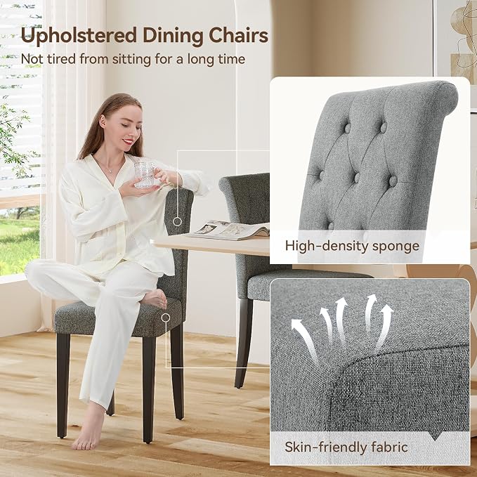 Welzona Upholstered Dining Chairs Set of 6, Button Tufted Parsons Dining Chair - Image 6