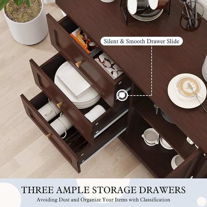 HLR Accent Cabinet with 3 Drawers and Door, Wooden Storage Cabinet with Shelves - Image 4