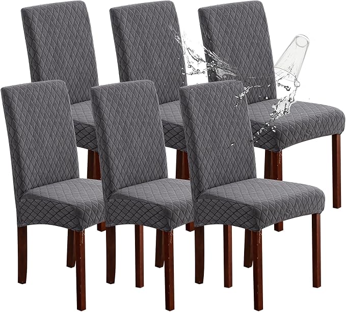 Genina Waterproof Chair Covers for Dining Room Set of 6, Stretch Jacquard by Genina