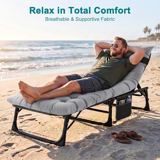 ABORON Chaise Lounge Chair, 5 Positions Padded Outdoor Tanning Chair, Heavy - Image 2