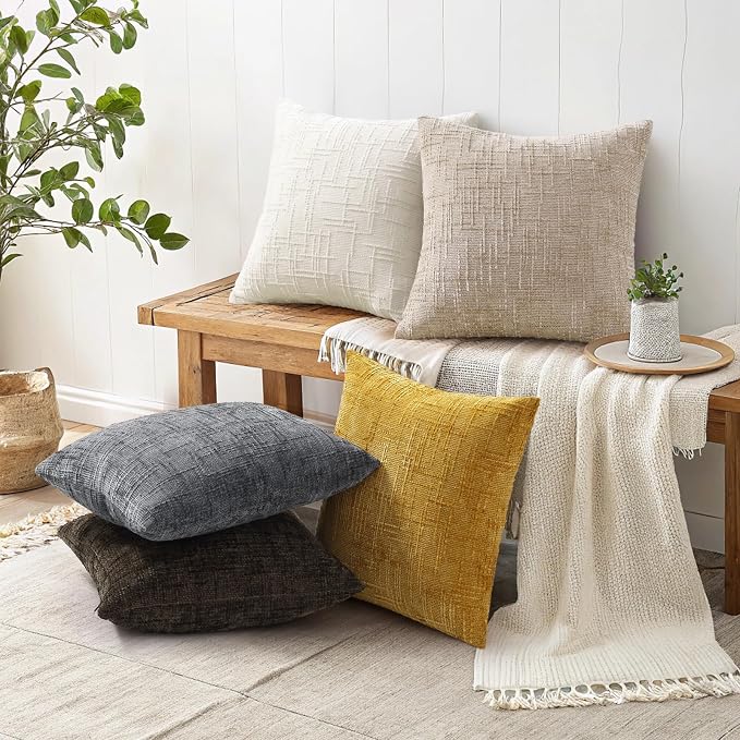 decorUhome Summer Mustard Yellow Chenille Euro Sham Throw Pillow Covers 26x26 - Image 6