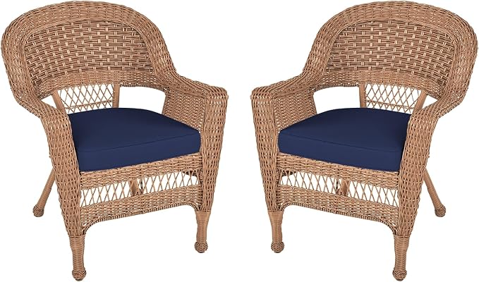 Jeco Wicker Chair with Blue Cushion, Honey/W00205- by Jeco