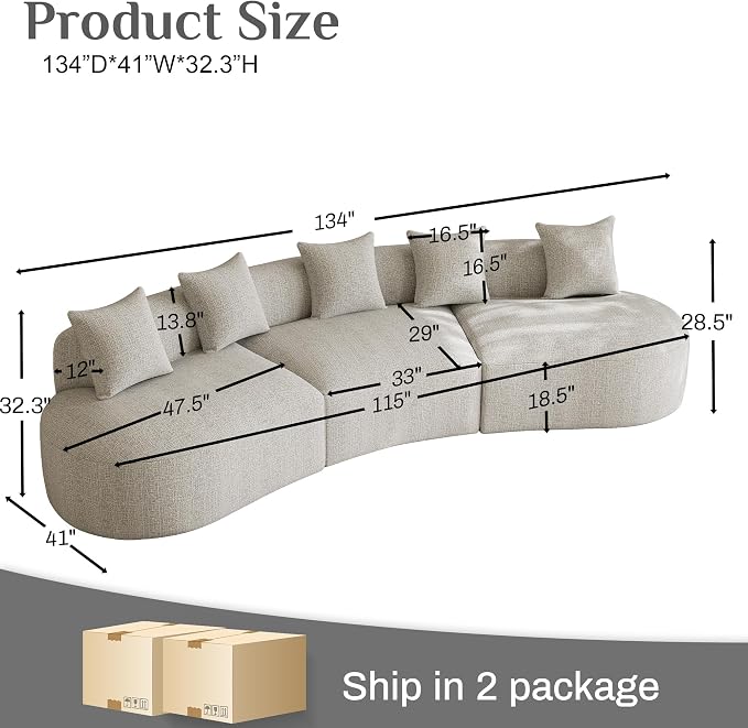 134" Oversized Sectional Sofa for Living Room, Modern Luxury Plush Chenille - Image 2