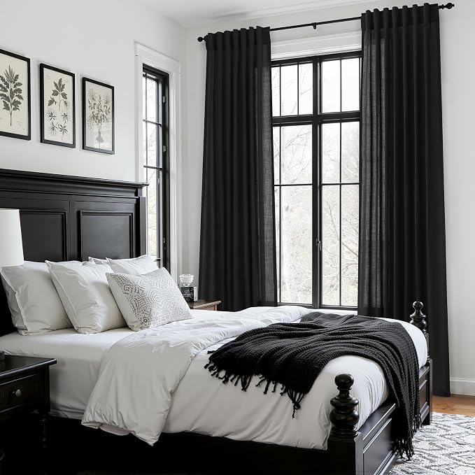 Nanspring Vintage Black Linen Curtains 84 Inch Length 2 Panels Set - Image 8