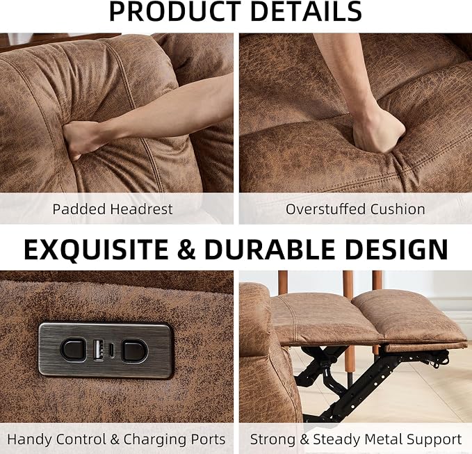 EBELLO 2 Pieces Power Reclining Sofa Set, Faux Leather Reclining Living Room - Image 3