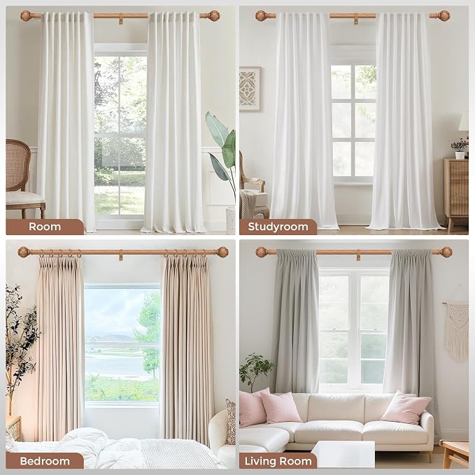 Wood Curtain Rods for Windows 48 to 84 Inch, Boho Vintage Decorative 1 Inch - Image 2