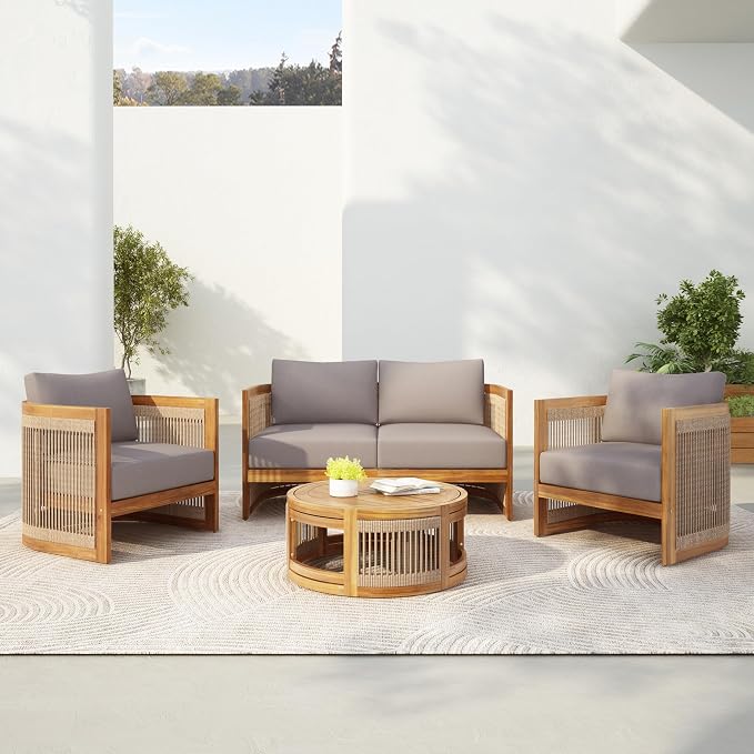 VilroCaz 4-Piece Patio Conversation Set, All Weather Sectional Sofa Set w/ 2 by VilroCaz