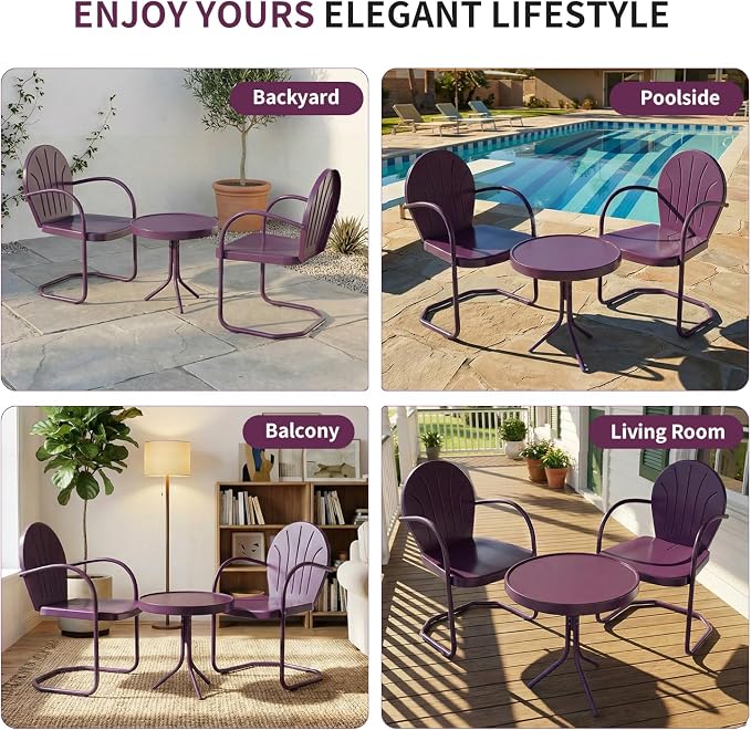 Patio Bistro Set Retro Metal Outdoor Seating Conversation 3 Pieces, 2 C-Spring - Image 3