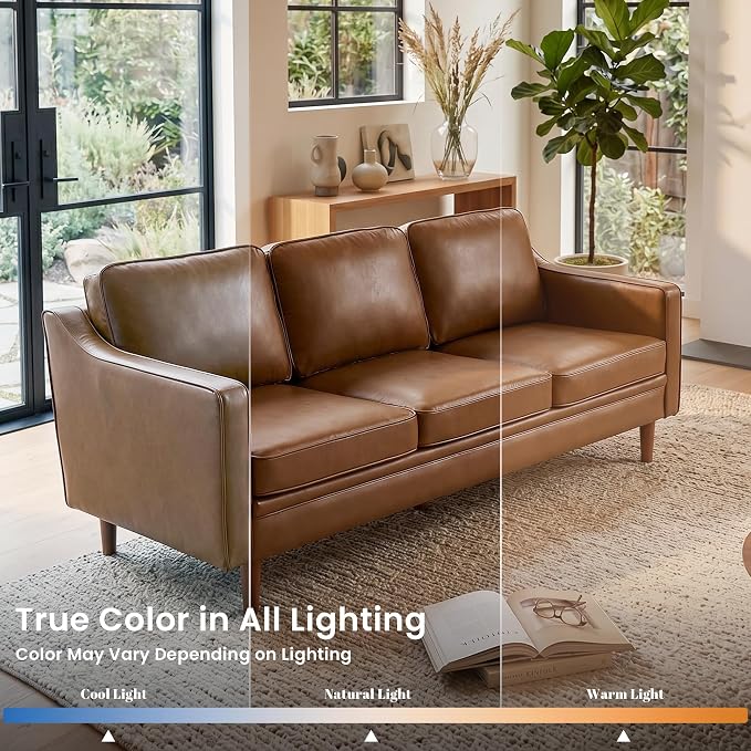 Kingfun 80" Faux Leather Sofa, 3 Seater Couch, Mid Century Modern Couches - Image 6