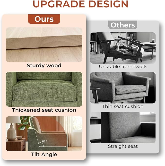 TLSUNNY Mid-Century Accent Chair, Modern Upholstered Chenille Armchair & Padded - Image 7