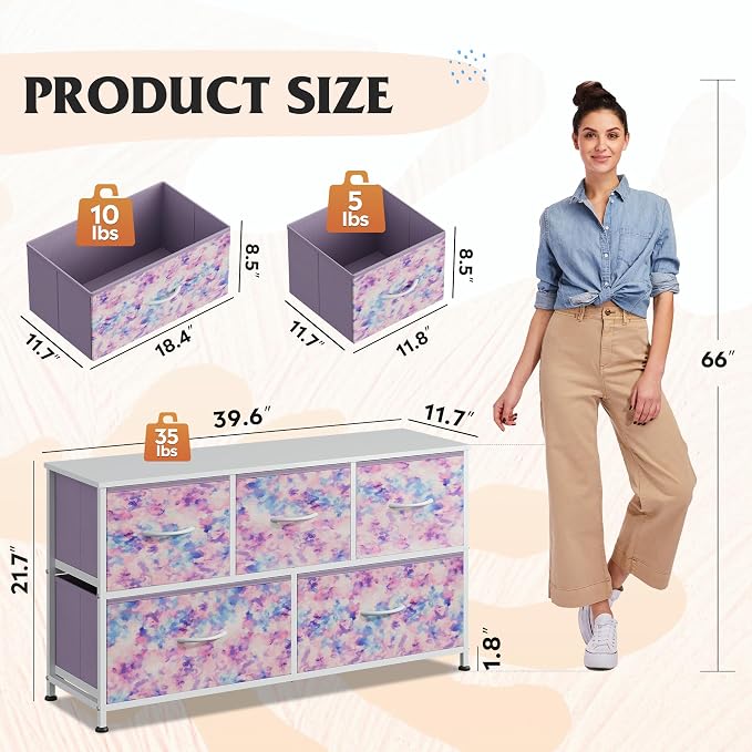 WLIVE Dresser for Bedroom with 5 Drawers, Wide Chest of Drawers, Fabric Dresser - Image 3