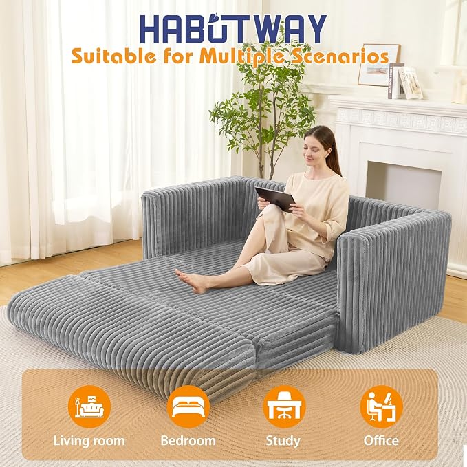 HABUTWAY 49.8" Loveseat Boneless Couch, 4-in-1 Convertible Sofa Bed, Plush Fur - Image 5