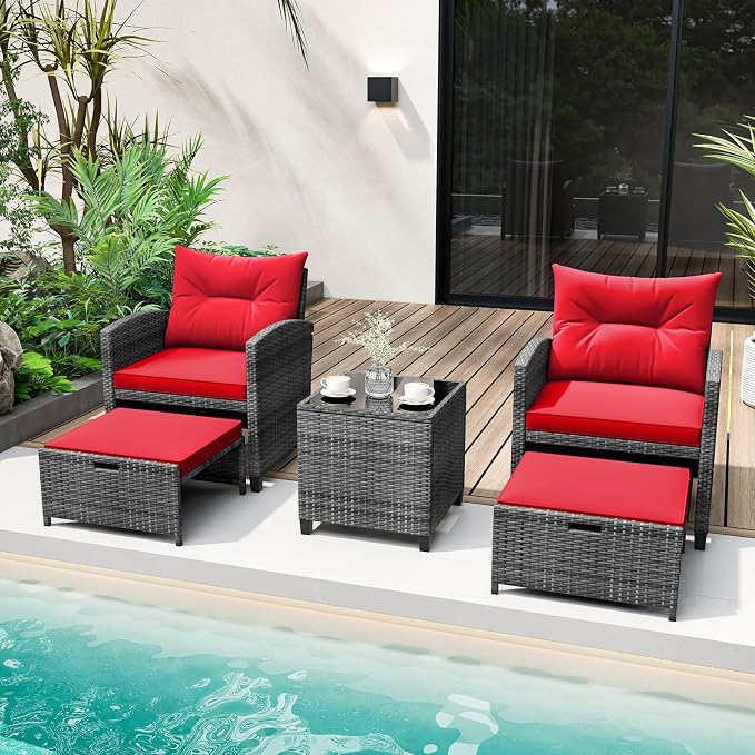 Tangkula 5 Pieces Patio Conversation Set, PE Wicker Rattan Outdoor Furniture Set - Image 2