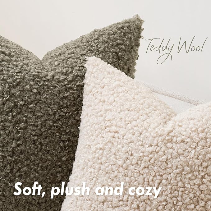 Faux Fur Throw Pillow Covers 18x18 Inch Set of 2 Boucle Neutral Decorative - Image 5