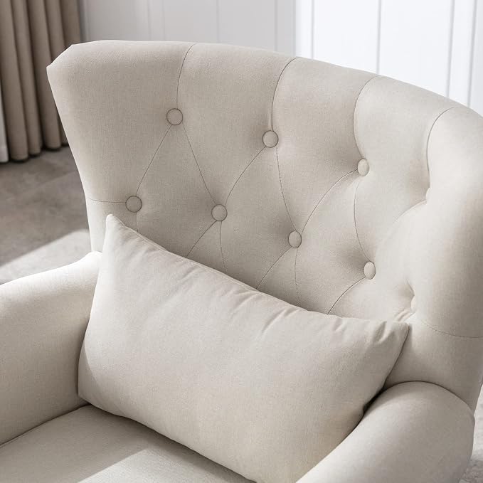 Mid Century Modern Accent Chair Upholstered Armchair Comfy Linen Fabric Tufted - Image 4