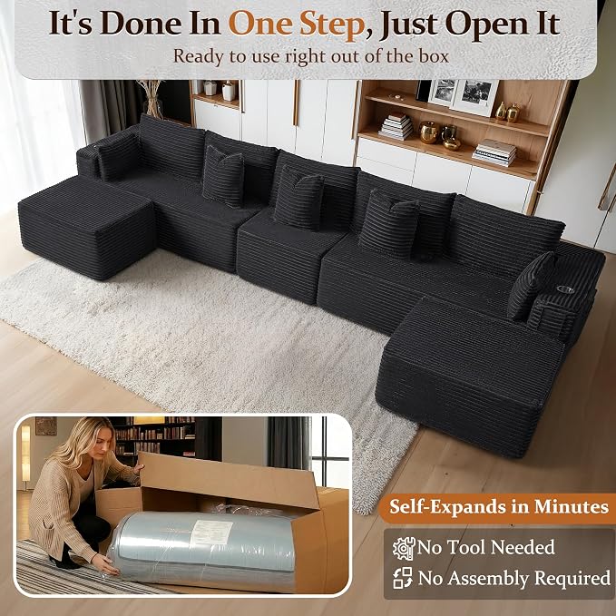 168" Cloud Sectional Couch, Comfort U Shaped Sofa - Image 3