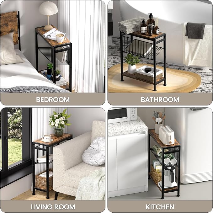 Small Side Table Set of 2 for Small Space, 3-Tier Narrow End Table - Image 6