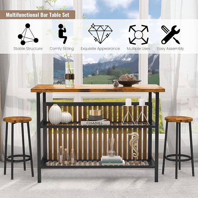 AWQM Kitchen Island with Seating & Storage Shelf, Wooden Island Table - Image 5