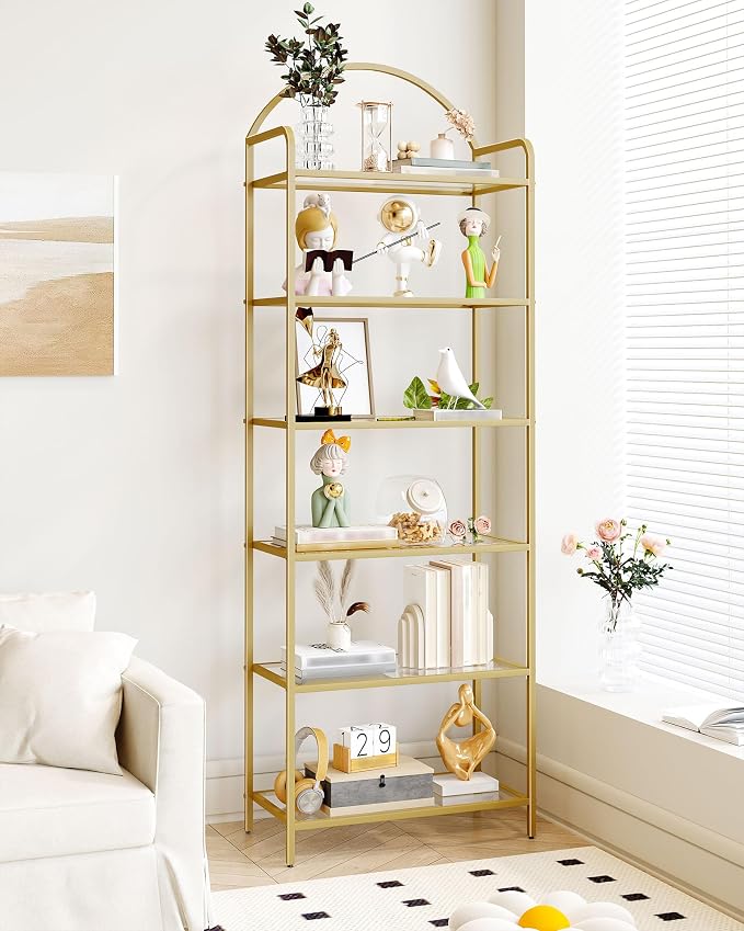 Hzuaneri Bookcase Bookshelf, Tempered Glass Bookshelves, Slim Shelving Unit - Image 9