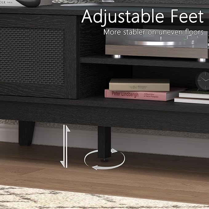 Xixini Boho TV Stand for 55 65 Inch TV, Rattan Entertainment Center - Image 5