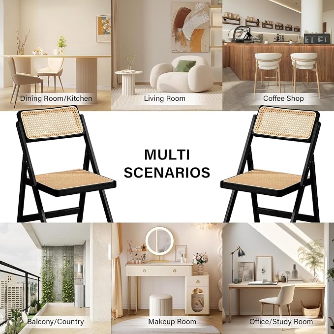 Furlide Rattan Folding Chairs, Modern Mid Century Dining Chairs Set of 2 - Image 8