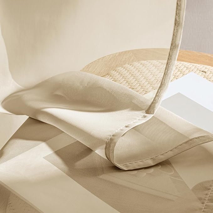 MIULEE Beige Sheer Curtains 63 Inches Long, 4 Panels Set, Rod Pocket Voile - Image 7